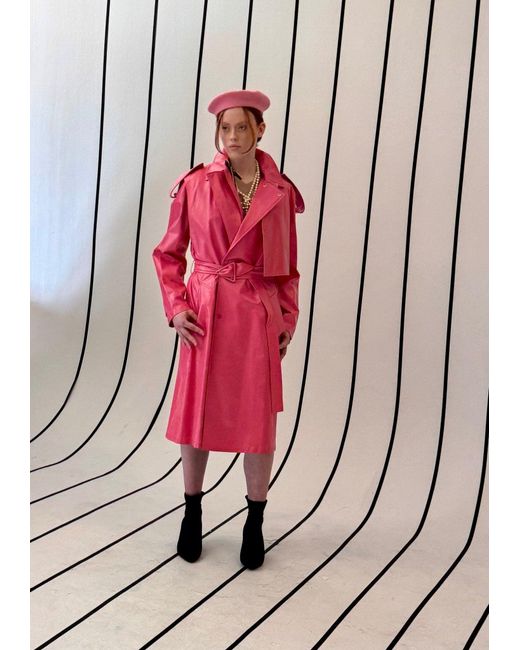 Bottega Veneta Pink Convertible Crinkled Glossed-leather Trench Coat