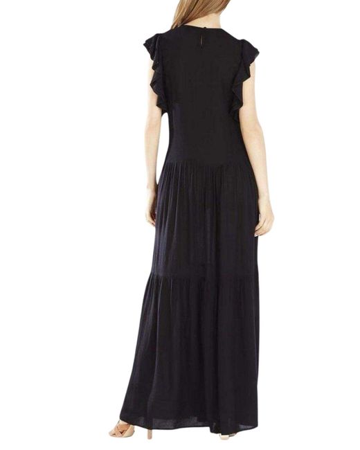 BCBGMAXAZRIA Black Lyndsy Flutter Sleeve Cutout Embroidered Maxi Dress
