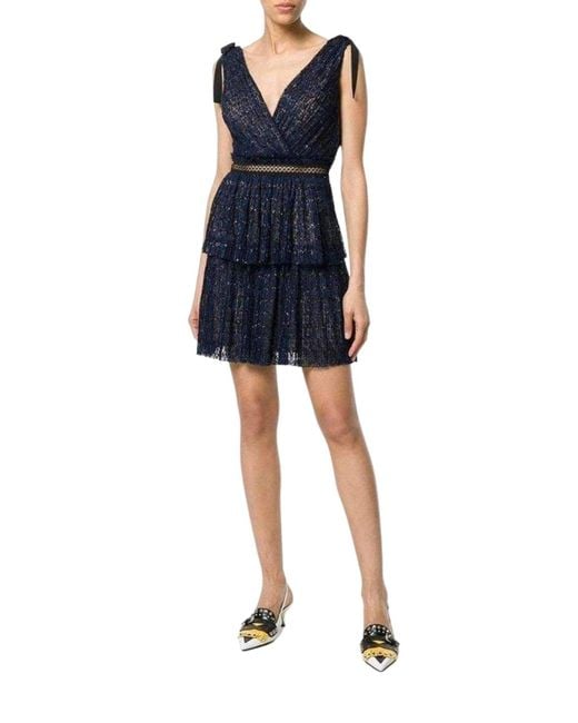 Self-Portrait Blue Navy Metallic Pattern Dress