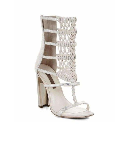 BCBGMAXAZRIA White Leather Macrame Day Sandal