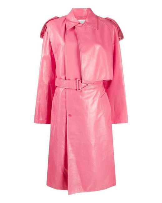 Bottega Veneta Pink Convertible Crinkled Glossed-leather Trench Coat