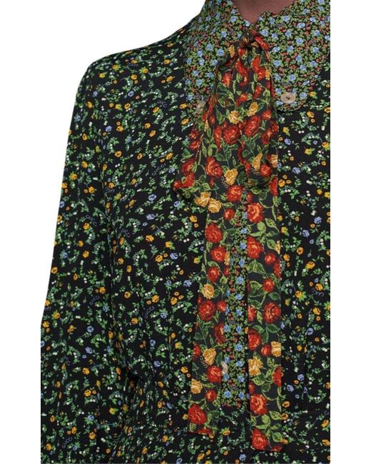 Gucci Green Liberty Floral Bow Detail Shirt