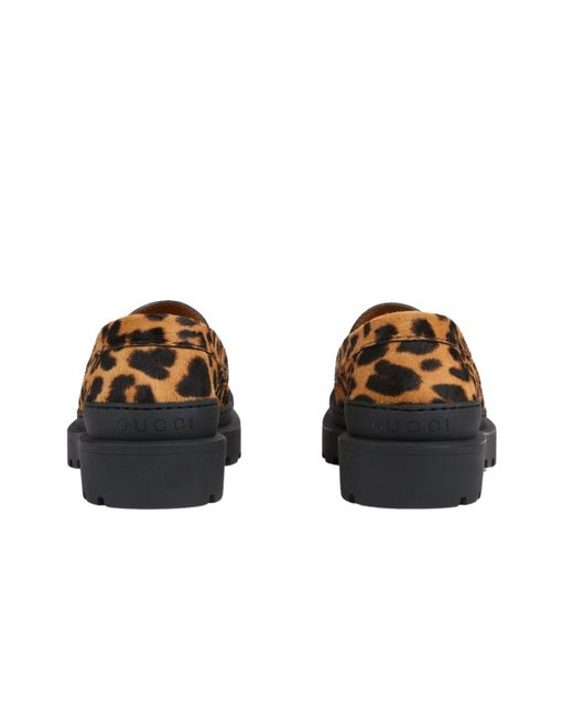 Gucci Brown Interlocking G Leopard Print Leather Loafers
