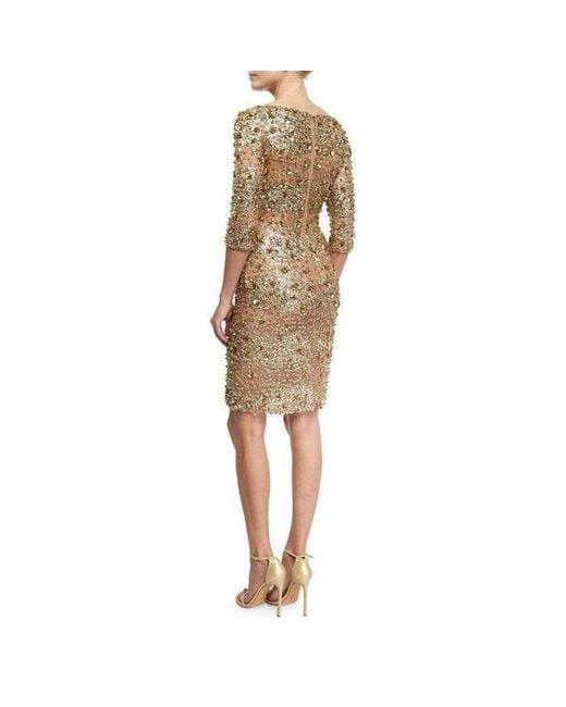Naeem Khan Silk Beaded Gold Ed Tail Dress In Metallic Lyst Silk Beaded Gold Ed Tail Dress