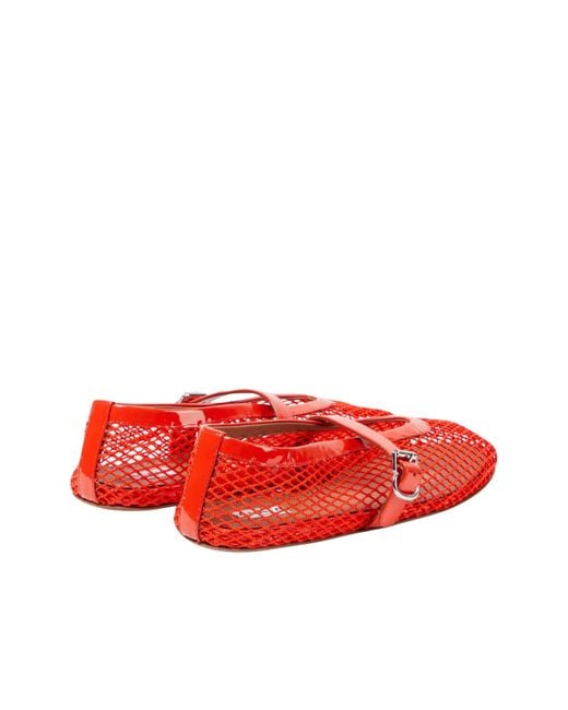 Alaïa Red Leather-trimmed Fishnet Ballet Flats