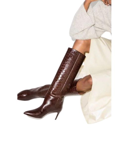 Paris Texas Brown Crocodile-effect Leather Knee-high Boots