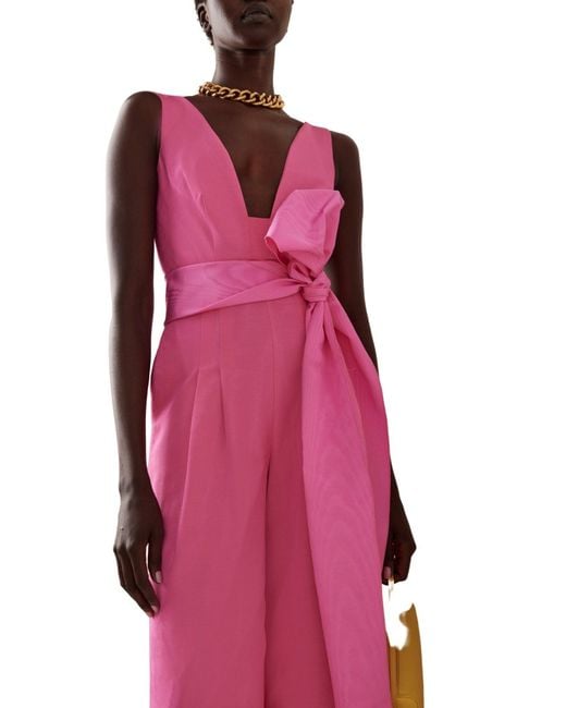 Oscar de la Renta Cotton Blend Wide Leg Jumpsuit French Pink
