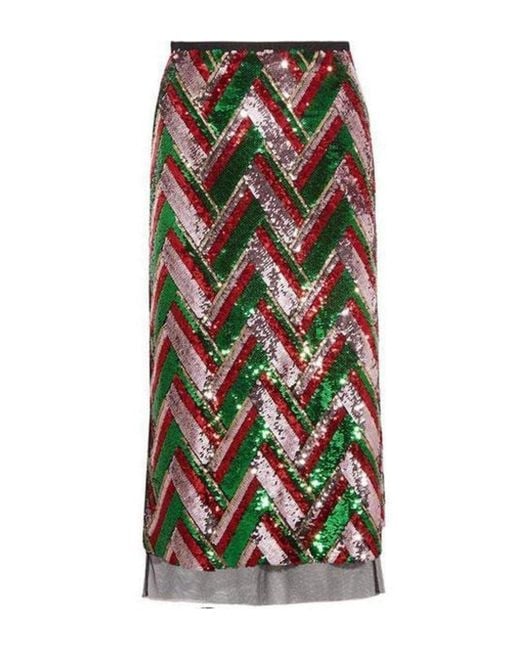 Gucci Multicolor Sequinned Tulle Midi Skirt