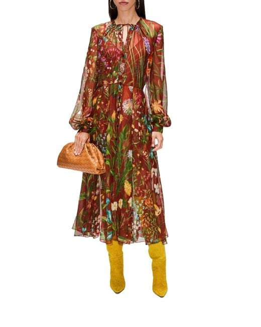 Oscar de la Renta Brown Silk Chiffon Midi Dress