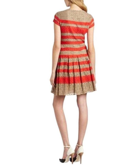 BCBGMAXAZRIA Red Mixed Lace Shirt Cotton Dress
