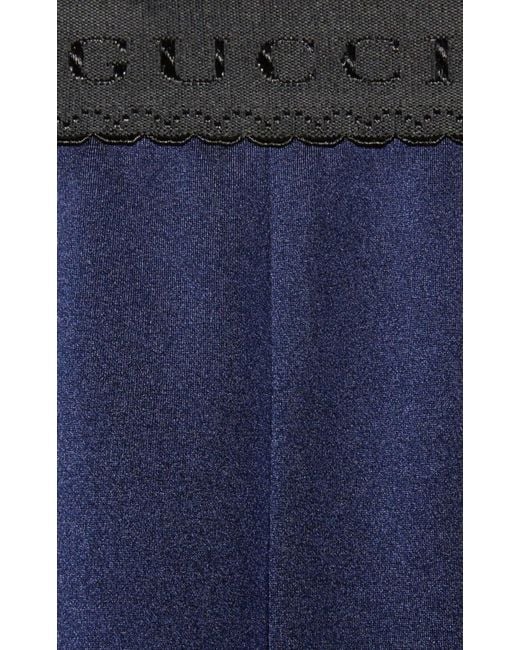 Gucci Logo Waistband Stirrup Leggings In Blue