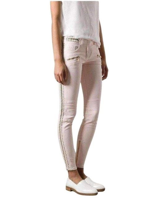 Balmain Pink Low Rise Lace Chains Biker Jeans Fr 40 (us 10)