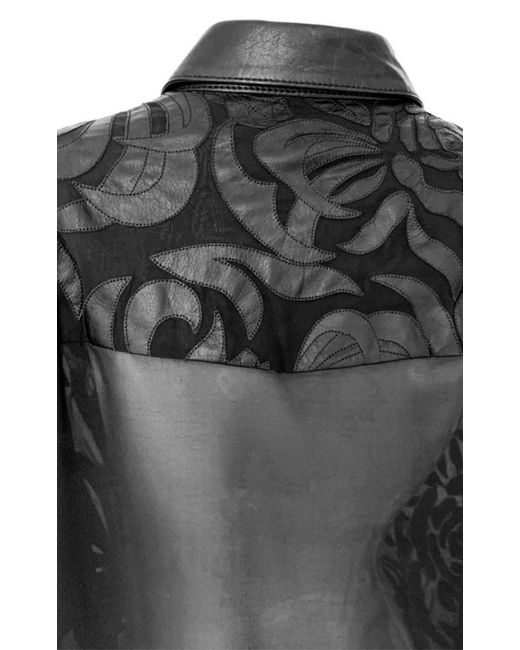 Versace Black Silk Cut Out Leather Applique Shirt It 42 (us 6)