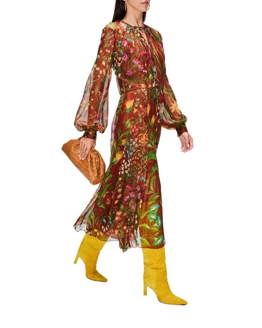 Oscar de la Renta Brown Silk Chiffon Midi Dress
