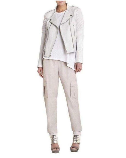 BCBGMAXAZRIA White Jennifer Leather Asymmetrical Zipper Moto Jacket