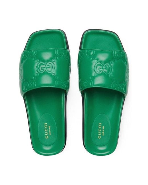 Gucci Gg Matelassé Slide Sandal In Green
