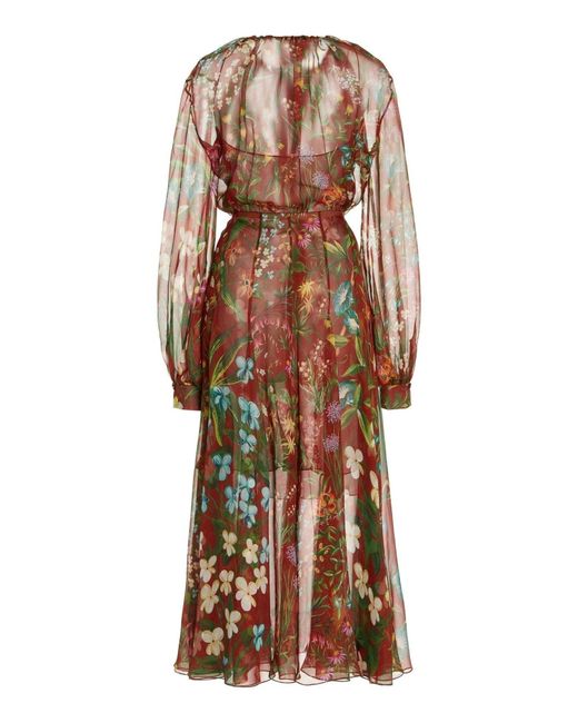 Oscar de la Renta Brown Silk Chiffon Midi Dress