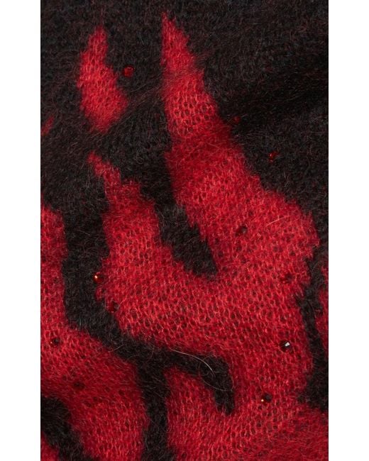 Alessandra Rich Red Flames Jacquard Knit Crop Top