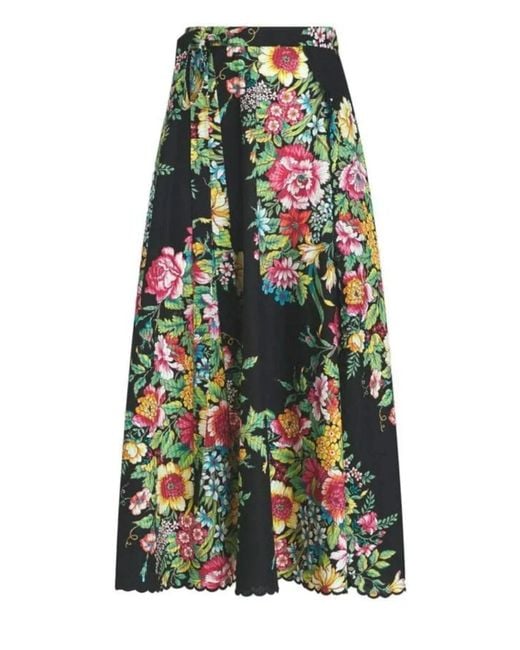 Etro Green Floral Print Cotton Silk Wrap Midi Skirt