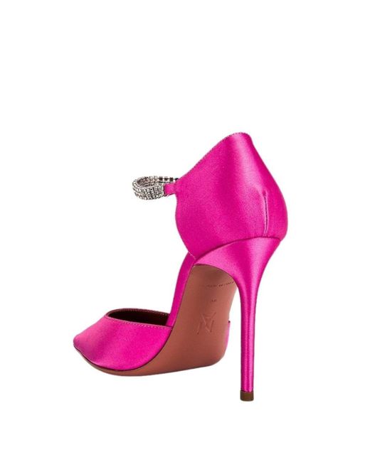 AMINA MUADDI Ursina Pink Satin Pumps