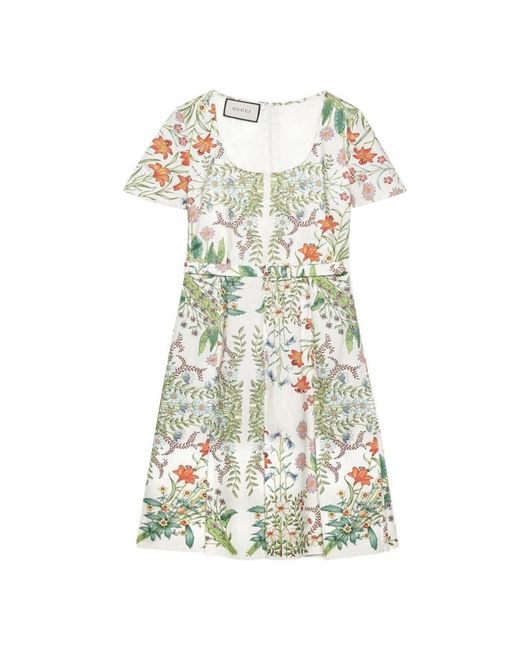 Gucci White Flora Print Cotton Midi Dress