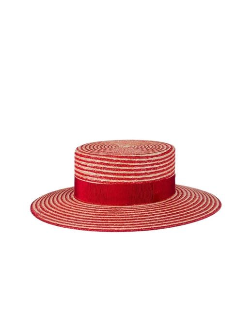 Gucci Red Alvy Striped Raffia Wide Brim Hat