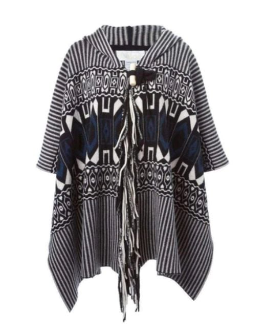 Chloé Black Intarsia Hooded Cape Poncho