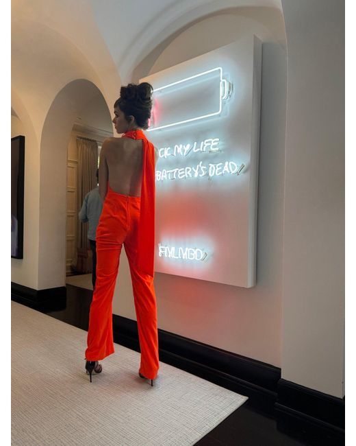 Area Red Draped Cowl Jumpsuit