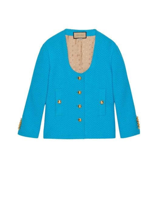 Gucci Blue Turquoise Cotton Tweed Jacket