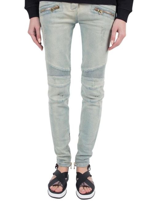 Balmain Gray Light Distressed Bikerjeans Fr 40 (us 10)