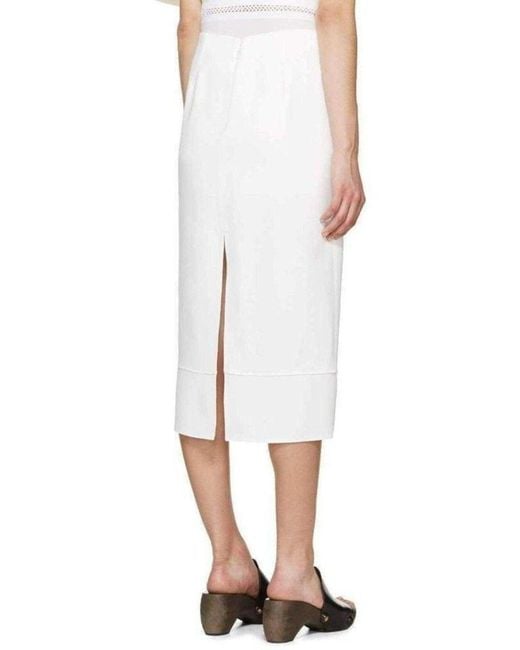 Chloé White Crepe Slit Knee Length Skirt
