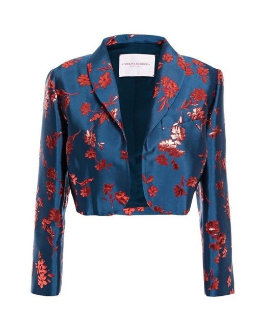 Carolina Herrera Blue Floral Cropped Bolero Jacket