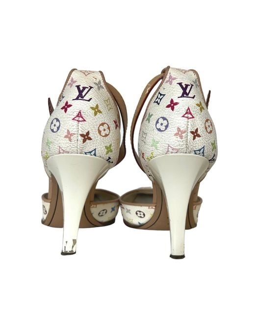 Louis Vuitton White Monogram Multicolor Ankle Strap Heels in