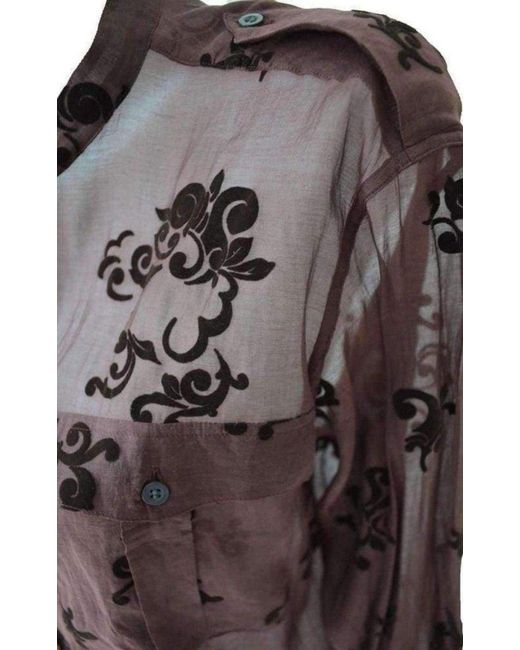 Dries Van Noten Brown Burgundy Floral Silk Blend Shirt