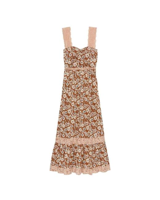 Gucci Natural Floral-print Lace-trimmed Twill Dress