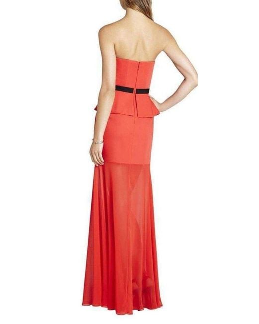 BCBGMAXAZRIA Red Caitlyn Strapless Embellished-bodice Gown