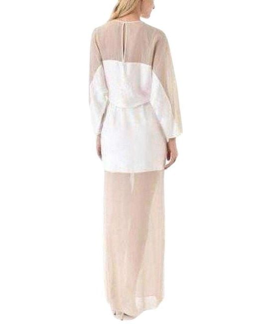 BCBGMAXAZRIA White Sheer Chiffon Panels Silk Dress