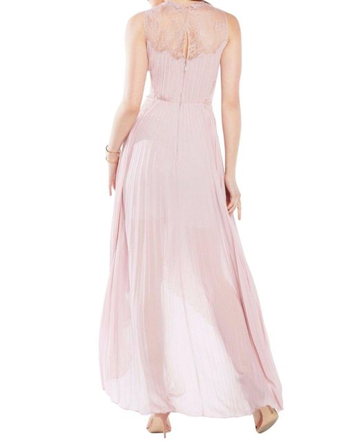 BCBGMAXAZRIA Pink Angelea Pleated High Low Dress
