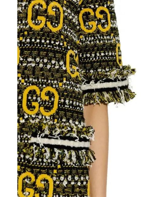 Gucci Green GG Tweed Lamé Mini Dress