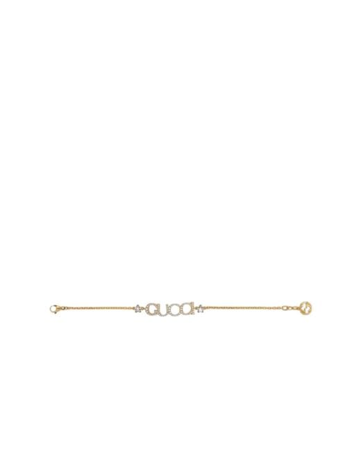Gucci Metallic Script Crystal Logo Bracelet Gold