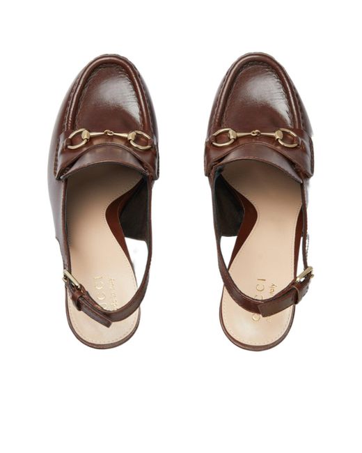 Gucci Brown Ottavia Horsebit Loafer 145mm Platform Slingback Pumps
