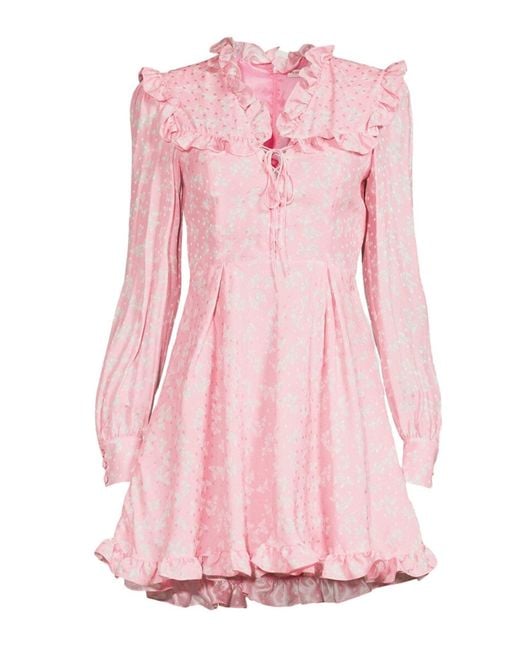 Alessandra Rich Pink Butterfly Jacquard Silk Mini Dress