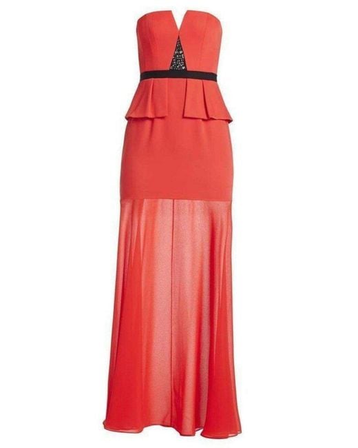 BCBGMAXAZRIA Red Caitlyn Strapless Embellished-bodice Gown