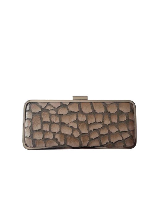 BCBGMAXAZRIA Brown Faux Leather Croc-effect Frame Clutch