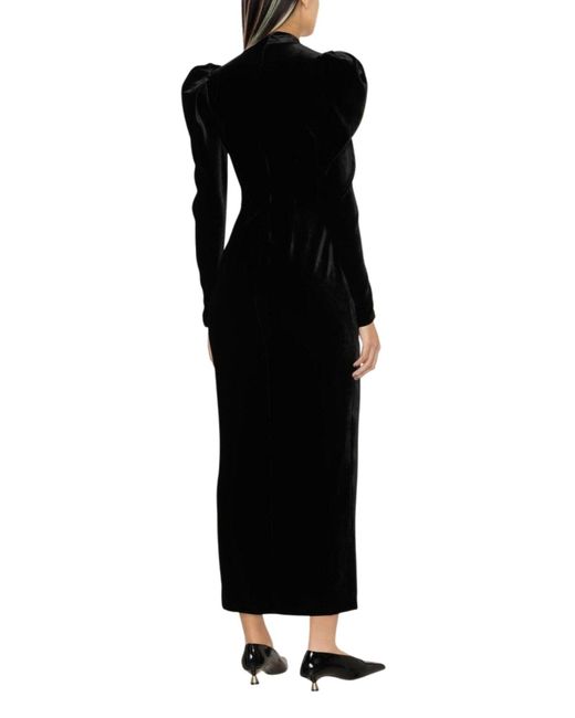 Alessandra Rich Black Puff-shoulders Velvet Gown