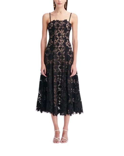 Oscar de la Renta Black Guipure Lace Midi Dress