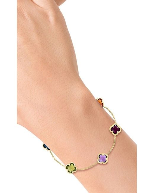 Effy Multicolor Multi Gemstone Clover Link Bracelet In 14k Gold