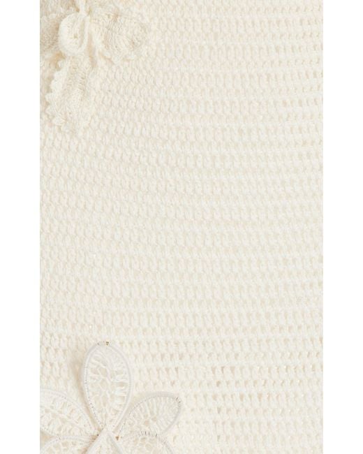 Oscar de la Renta White Halter Orchid Crochet Knit Dress