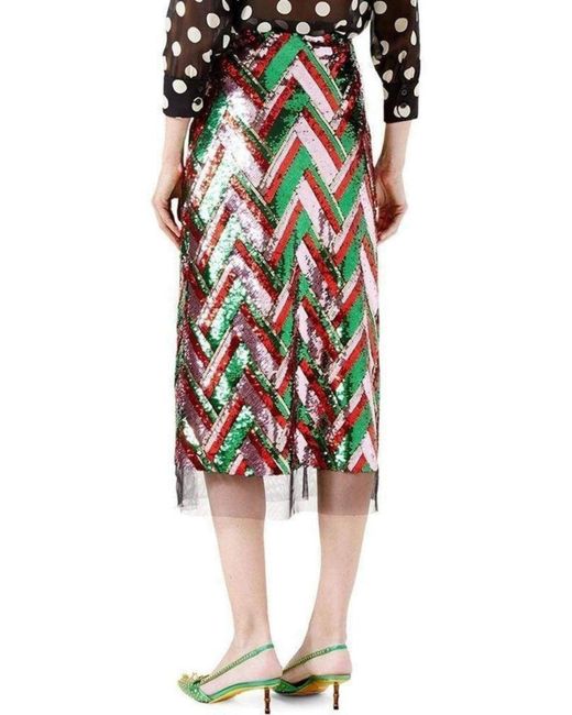 Gucci Multicolor Sequinned Tulle Midi Skirt