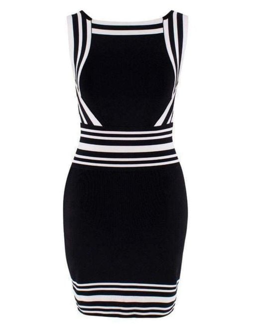 Balmain Black Square-neck Stripe-trim Knit Dress